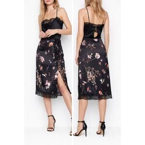 Vintage 90s Y2K Victoria’s Secret Black Floral Lace Slip Skirt S Grunge Coquette